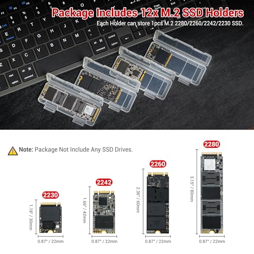 Image of EVA PU M.2 SSD Holder with 12 Clear M.2 NVMe Cases for 2280 /2260 /2242 /2230 SSDs, Water-Resistant & Shockproof with Zipper Pocket & Carry Handle