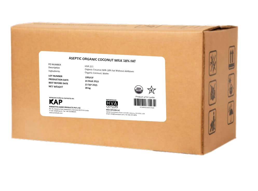 Leche de coco orgánica a granel, 5.28 galones (44 libras) sin goma guar, sin conservantes, sin gluten, vegana y kosher 18% de grasa de leche de