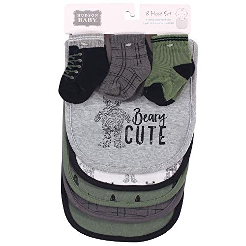 Image of Hudson Baby Unisex Baby Cotton Bib and Sock Set, Beary Cute, One Size