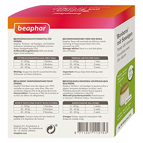 BEAPHAR - 'Bonbons' Mit Seealgen - Für Hunde - Schafsfett, Seealgen - Unterstützt Gesundes Fell, Verdauung - 40 Bonbons - 245 g