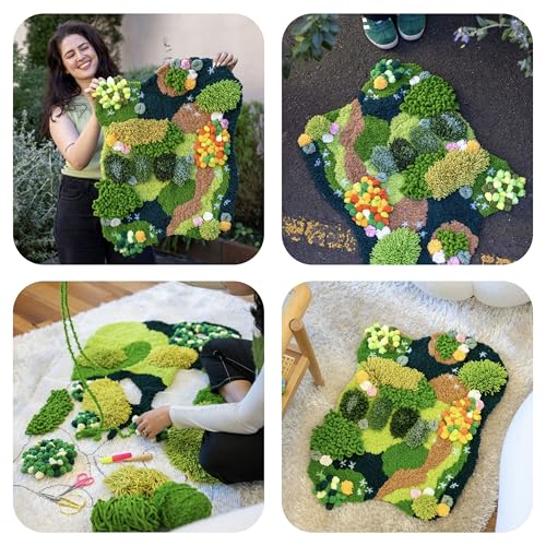 Image of CRAFT CLUB Forest Floor Moss Rug Kit | DIY Latch Hook Kit Accessories for Beginners | Kit with 24 Yarn Types, Tools & Canvas | Arts & Crafts Supplies for Nature-Inspired Home Decor | 27.6in x21.7in