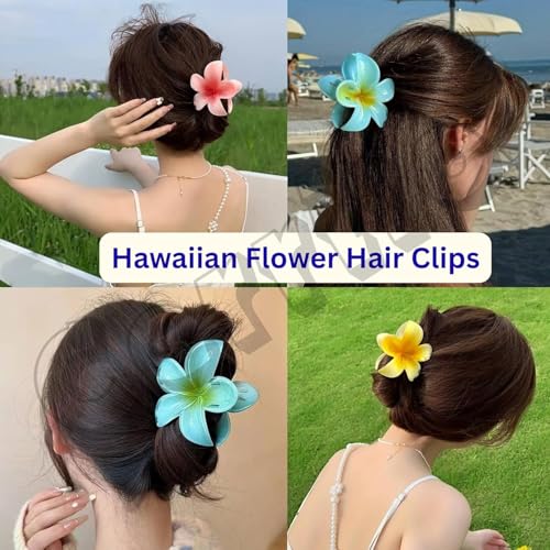 Image of Cerrito 12 Pcs Flower Hair Claw Clips - Hawaiian Plumeria, Large NonSlip Clutchers for Hair, Strong Hold Hair Accessories For Thick or Thin Hair, Beach, Everyday Use(Multi-Size, Multicolor)