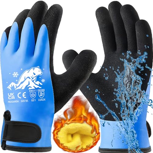 PROGANDA 100% Waterproof Thermal Winter Work Gloves Fleece Liner Insulated Warm for Cold Weather Gardening Outdoor Car Washing Fishing Multipurpose