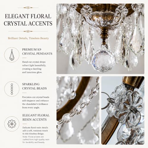 ALOADECOR W18 in 5-Light Classic and Traditional French Antique Gold Glam Crystal Chandelier Teardrop Crystal Chandelier for Dining Room Raindrop Crystal Pendant Lighting for Foyer by ALOADECOR - Used condition - Image 5