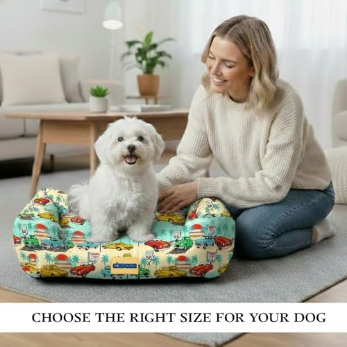 Image of SITSNOOZE Medium Dog Bed (5 to 10kg) for Beagle, Pug, French Bulldog - Extra Soft Washable Lounger Cushion, Orthopedic Mattress, Waterproof Anti-Slip Base Luxury Cotton Pet Bed (Print 18, M)
