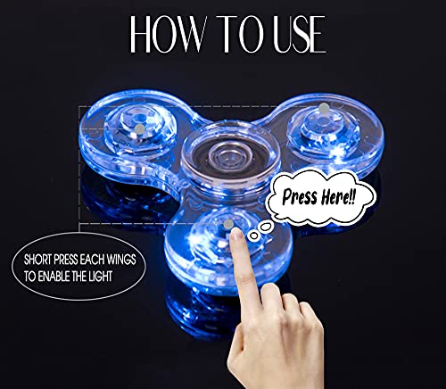 Figrol Fidget Spinner, 2 Pack Led Light Up Fidget Toys Crystal Finger Toy Hand Fidget Spinners-Kids For Reducing Boredom Adhd, Anxiety(Blue& White) #TOP1