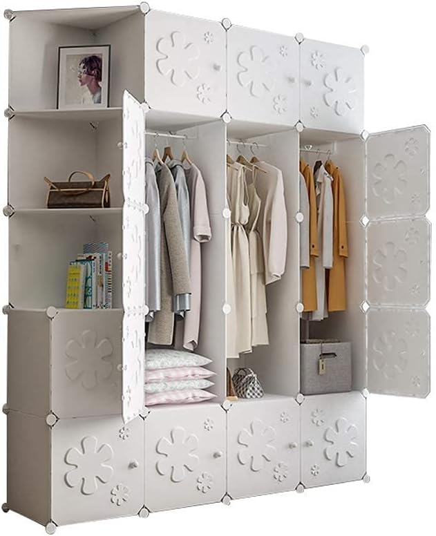 Canvas Wardrobe for Bedroom Wardrobe Folding Organisers Cubes Storage for Clothes Plastic Organizer Closet Shelves Under (147x47x183cm)