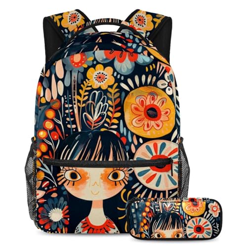 Cartables peintes motif abstrait fille grand sac à dos double poignée