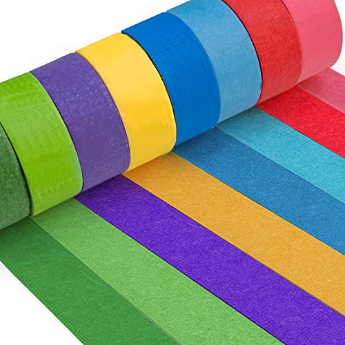 Colored Masking Tape, Painters Tape, 8 Rolls DIY Arts & Crafts Tape Labeling and Coding for Tape Dispenser - 8 Different Colored Rolls - 1 Inch x 13 Yards