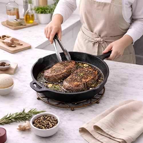 Preseasoned Cast Iron Fry Pan/Skillet with Long Handle, 25Cm/10Inch, 2 LTR, 2.7 Kg, Induction Compatible, Naturally Nonstick Fish Fry Pan, 100%... - Image 2