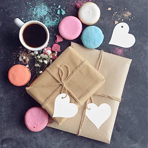G2PLUS 100Stk Herz Kraftpapier Geschenkanhänger, Etiketten Herzanhänger mit Schnur für Valentinstag Hochzeit Geschenke-Weiß