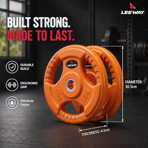Image of LEEWAY Color Rubber Weight Plates (7.5kg x 2) | 31mm Dia | Rubber Coated Metal Integrated Weights For Barbell Rod | Standard Rod Compatible Dumbbell Spare Gym Weight Plates for Home Gym Equipment Workout (7.5kg Pair (7.5X2))