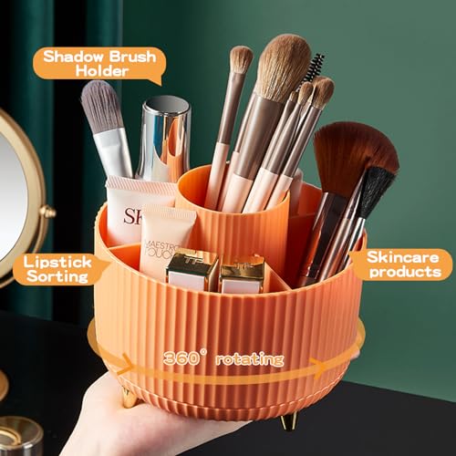 Image of fanado 360 Rotate Makeup Brush Holder Organizer, Makeup Organizers Countertop, Makeup organization and Skincare Storage for Vanity, Desktop, Bathroom (Orange)