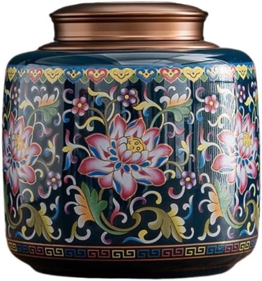 Tea Canisters for Loose Tea Household Loose Tea Storage Container Sealed Jar Chinese Retro Enamel Painted Pottery Tea Jar Kitchen Food Storage Jar Ceramic Airtight Tea Canister(E)