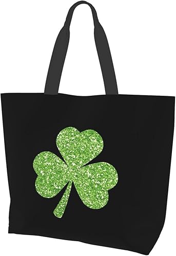 ASYG Bolsa de mano para el día de San Patricio, bolsa de compras con trébol verde, bolsa de comestibles grande, ligera, reutilizable, bolsa de hombro