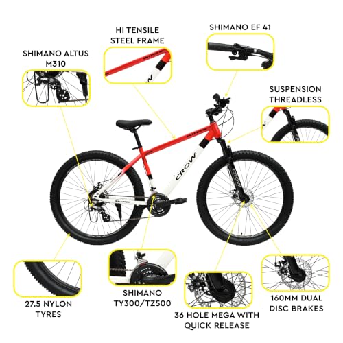 Image of CROW - SNYPER 21 Speed Gear Cycle for Men | Cycle for Boys | Steel Mountain Cycles for Men with Front Suspension & Dual Disc Brake 21 Geared MTB Bike 27.5T | Ideal for 12+ Years, Unisex