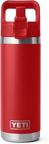 Miniatura 8 de YETI Rambler Botella de 18 onzas, aislada al vacío, de acero inoxidable con tapa de popote a juego de colores, rojo rescate
