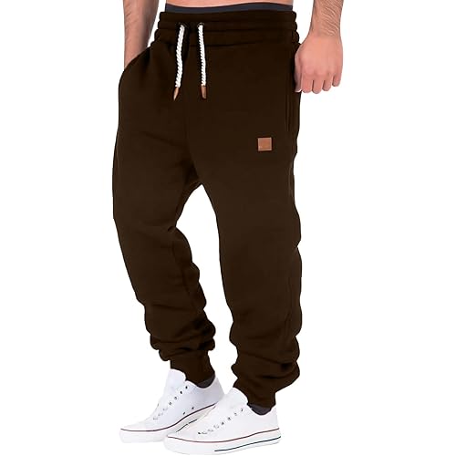 Men's Heavyweight Fleece Cargo Sweatpants Stretch Elastic Waist Workout Jogger Pants Drawstring Sport Trousers