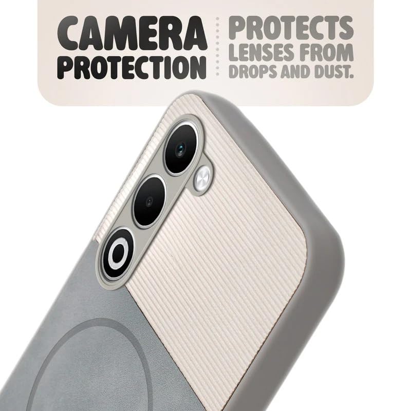 Image of Bintage case Macc-Safe Design Hard Light Weight Back Case | Soft Border Camera Protect | Dual PU Leather Finish Back Cover Compatible for Oppo A5 5G - White & Grey
