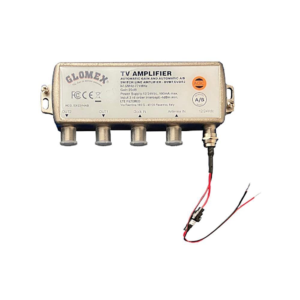 GlomexMarine Antennas Automatic Gain Control Amplifier with Automatic A/B Switch-12/24VDC-2 Outputs - 50023/14AB