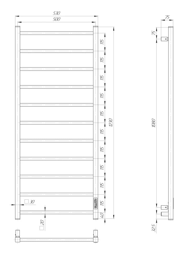 Elna Scaldasalviette Nero - 240W - 1230x530mm - Elettrico per famiglie e alberghi - Con Timer, Eco & Termostato - Montaggio a parete - IP44 - Acciaio inossidabile opaco
