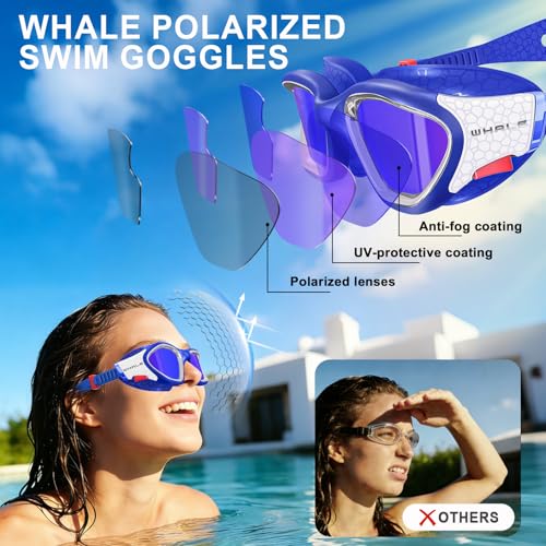 Image of Whale Swim Goggles Polarized Anti-Fog Lenses, Unisex | 100% UV Protection | Anti-Fog Goggles High Definition, Wide-Angle View