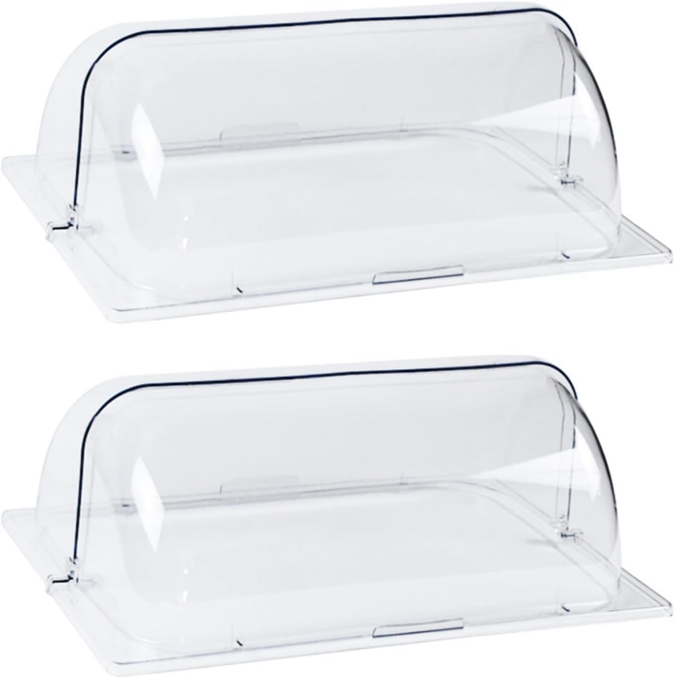 Full Size Chafing Dish Cover, Pack of 2, Clear Plastic Roll Top Display Cover for Bakery and Desserts, Rectangular