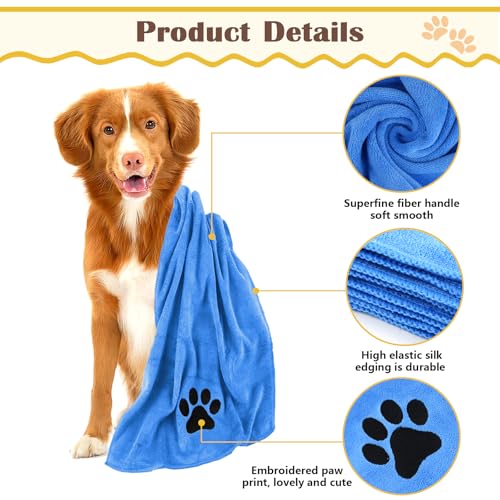 Hundehandtuch, 2 Stück Hundehandtuch Extra Saugfähig für Hunde Und Katzen, Blau Schnelltrocknend Haustier Mikrofaser Handtücher, Hunde Handtuch für Katzen, Hunde Oder Andere Haustiere (75 x 35 cm)