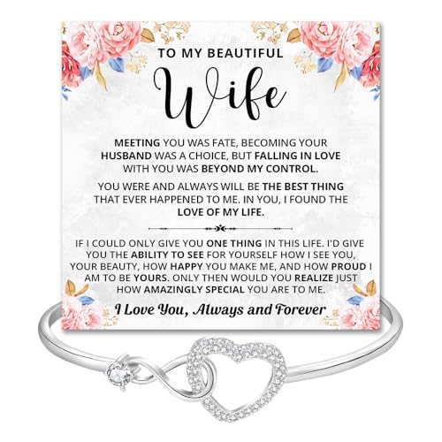 To My Wife Bracelet From Husband, Romantic Infinity Bracelet Gift For Wifes, Inspirational Christmas Birthday Gifts For Your Wife, Star Heart Bracelets With Heartfelt Message Card & Gift Box