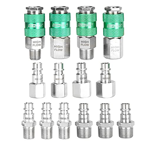 OEMTOOLS 26134 High Flow Quick Connect Hose Fittings, 14 Pc Coupler & Plug Kit, 1/4