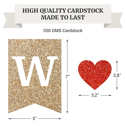 Image of Pre-Strung Welcome Home Banner - Gold Glitter Banner with Red Hearts | No DIY - Pre-Strung on 6 ft strands - Welcome Home Party Decorations for Homecoming, Military Return, & Housewarming Decor
