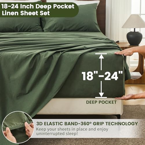 Image of Bedlifes 100% French Linen Queen Bedding Set - 18-24 inch Extra Deep, 4-Piece | Soft & Durable, Breathable & Cooling, Flax Linen Sheet, OEKO-TEX Certified, Moisture Wicking, Easy Care, Machine Washable