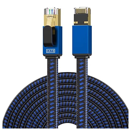 LEKVKM Cat8 Ethernet Cable - 100FT High Speed Long Internet Cable with Nylon Braided Shielded Flat RJ45 Connectors for PC