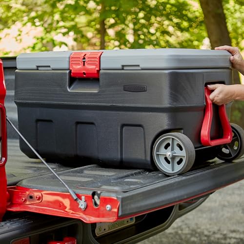 Image of Rubbermaid ActionPacker 35 Gallon, Made in USA, Lockable Plastic Storage Bin with Lid and Wheels- Outdoor, Industrial, Rugged, Camping Gear and Truck Bed Storage - Gray and Black
