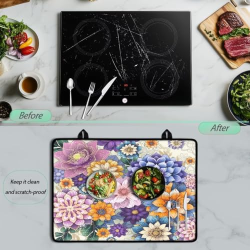 Image of Flat Top Stove Cover Mat Oil-Proof Stove Top Covers for Electric Stove Glass Ceramic Top Stove Cover Induction Cooktop Mat Kitchen Accessories, 29 x 21 Inch, Bohemia Mandala Flower