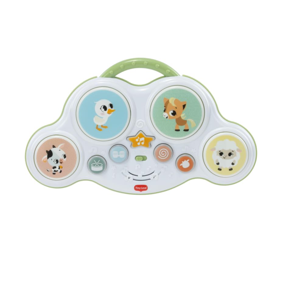 Tiny Love Play & Explore Drums, Colorful Lights, Cheerful melodies, Animal Sounds, Light‑up Drum Pads, Fun Tunes, Sturdy Handle, Fun Drum Pads with Light‑up Buttons, Farmers Funday