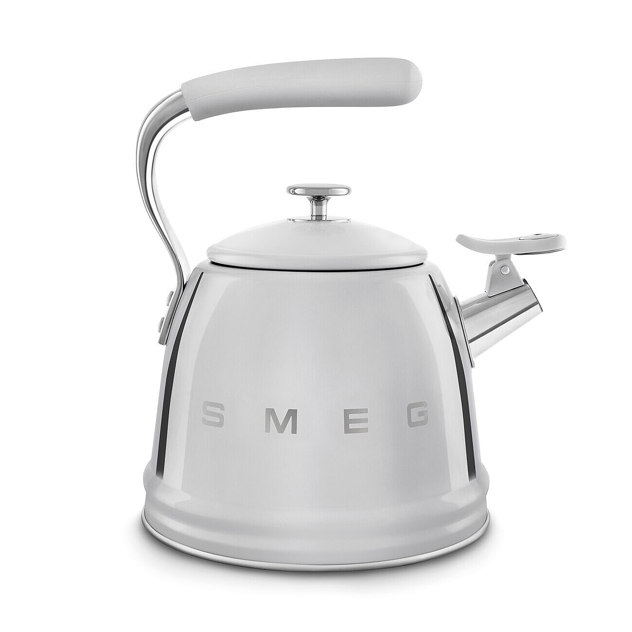 SMEG Stovetop Whistling Kettle – 50s Retro Style, 2.3 Liter (10 Cup / 2.4 Quart) Stainless Steel Tea Kettle with Iconic Design & Whistle – Premium Kitchen Statement Piece (Silver)