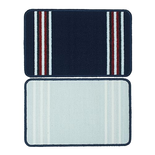 Image of Pack of 2 Nylon Bathroom Mat Anti-Skid Bath Rug | Floor Mat for Bathroom, Kitchen, Bedroom & Office |Navy Blue Stripes Design-(37x57cm)
