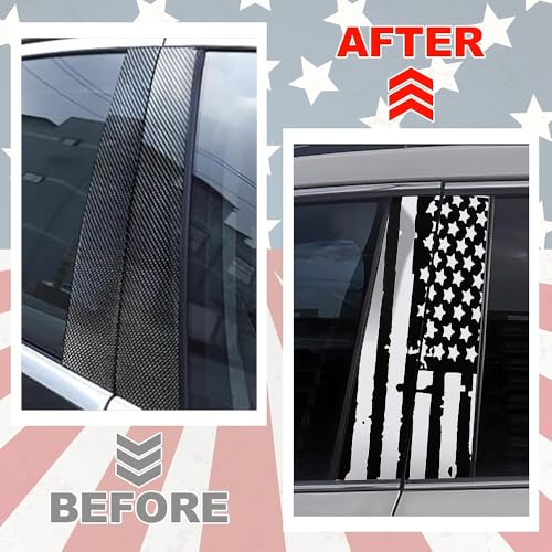 Image of JSCARLIFE American Flag Car B-Pillar Sticker, HD Printed PVC Waterproof Car Decals, Car Stickers Vinyl Self-Adhesive Side Strip Decal Cool Stickers (Black)
