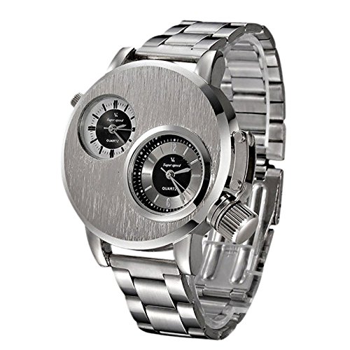 Reloj analógico de cuarzo para hombre, deportivo, acero inoxidable, con fecha, reloj de pulsera para hombre y mujer con segunda mano, plata, talla única