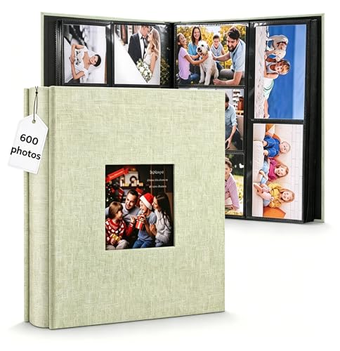 Image of HASTHIP Photo Album Cloth Hardcover, Album for Photos Collection with 600 Clear Photo Pockets, Family Scrap Books for Baby Milestone, Wedding and Travel, 33.5x34x5cm