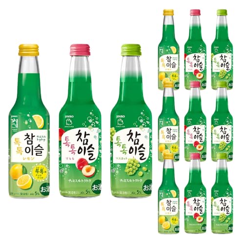 JINRO チャミスルトクトク 3種 12本セット マスカット ×4 + すもも ×4 + レモン ×4 [ リキュール 5度 275ml 瓶 ] / ジンロ チャミスル トクトク 韓国の商品画像（Amazon）