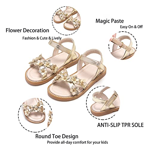 Kiderence Toddler Girls Pink Floral Sandals - Girls' Casual Flat Sandals with Ankle Strap4