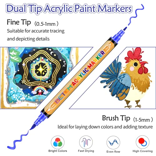 Image of Betem 30 Metallic Paint Markers for Glass, Dual Tip Acrylic Paint Pens
