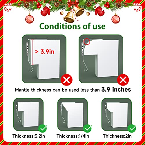 PintreeLand Christmas Stocking Holders for Mantle Set of 4 - Silver Metal Cute Xmas Stocking Hangers for Fireplace, Holiday Family Christmas Stocking Hooks (L Shape 01) - Thumbnail 5