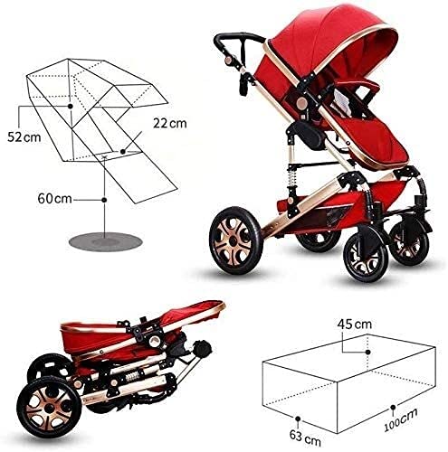Zhiding Babykar 3 in 1 Opvouwbare buggy 49-wheeler, kinderwagen met extra grote luchtwielen, voor kinderen schakelbare fietswalking, lange reis voor pasgeboren en peuter (Color : Red) - Afbeelding 3