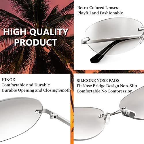 FEISEDY Trendy Rimless Oval Sunglasses for Women Men Retro 90s Eyewear Frame Y2K Glasses B23934