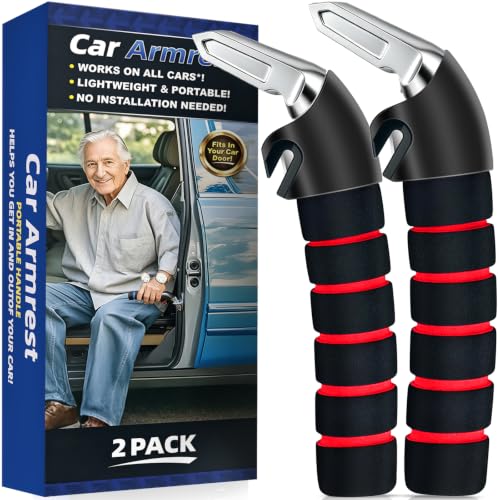 Image of KOUNATSURI 2Pack Car Door Handle for Elderly Car Handle Assist Support Multifunction Handle for Elderly and Handicapped (Red)