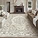 PureCozy 6x9 Area Rug Beige Washable Vintage Distressed Living Room Carpet Large Bedroom Indoor Medallion Floral Non Slip Retro Throw Floor Mat for Office Dining Room Kitchen Bathroom
