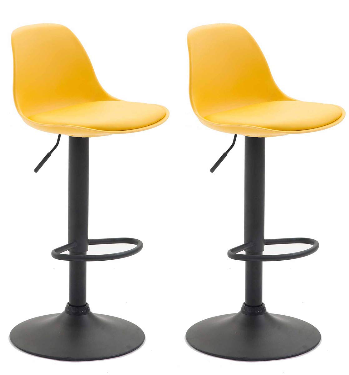 CLP Set 2 Sgabelli Design Kiel in Polipropilene E Similpelle I Coppia Sedie Bar Cucina Girevoli E Regolabili, Colore:Giallo, Colore del Telaio:Nero